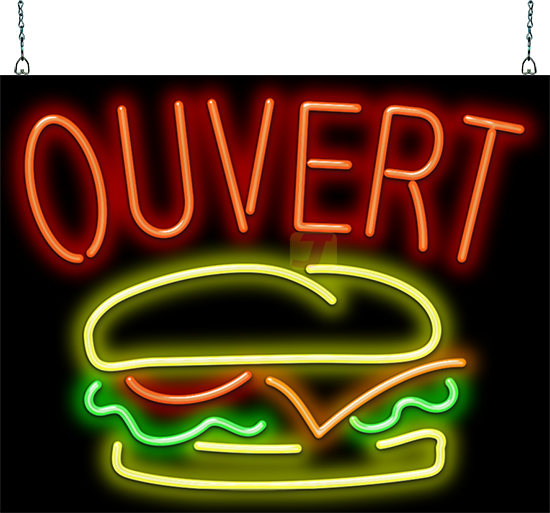 Ouvert with Burger Neon Sign