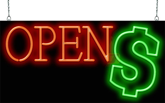 Dollar Graphic Open Neon Sign