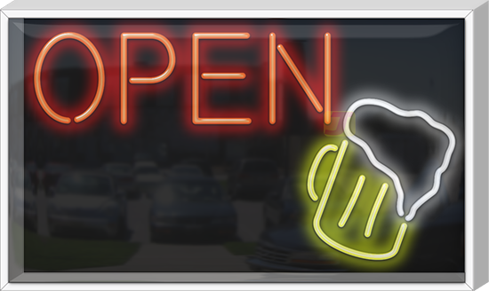 Outdoor Open with Beer Mug Neon Sign