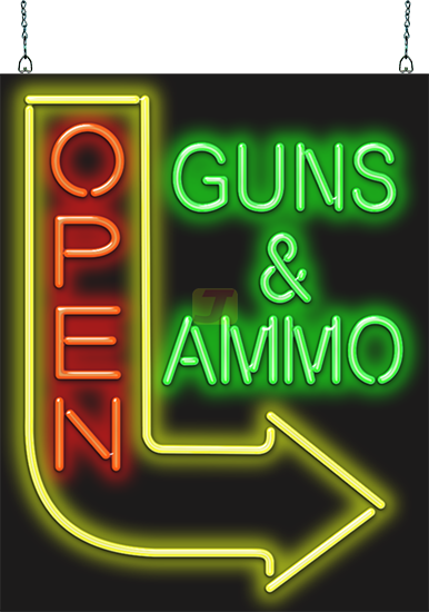 Guns & Ammo Open Neon Sign