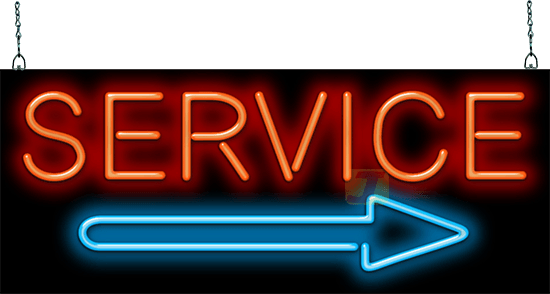 Service with Right Arrow Neon Sign
