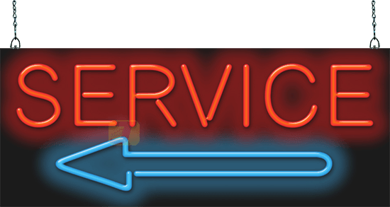 Service with Left Arrow Neon Sign