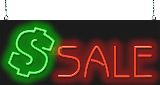 Sale with Flashing $ Neon Sign