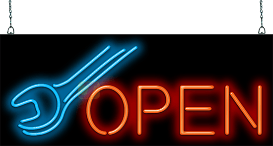 Open with Wrench Neon Sign