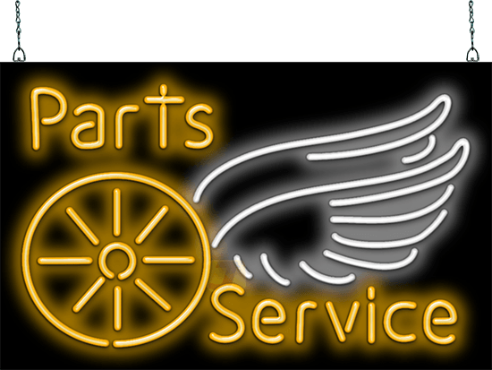 Parts and Service with Wheel and Wings Neon Sign