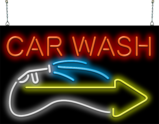 Car Wash with Right Arrow Neon Sign