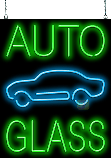 Auto Glass with Graphic Neon Sign
