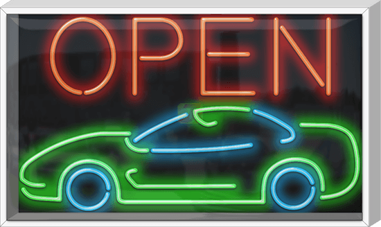Outdoor XL Open with Car Neon Sign