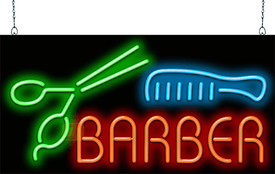 Barber with Scissors and Comb Neon Sign
