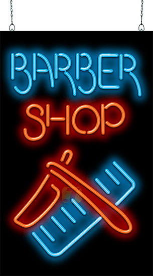 Barber Shop with Razor and Comb Neon Sign