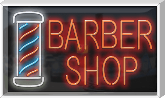 Outdoor Barber Shop with Pole Neon Sign