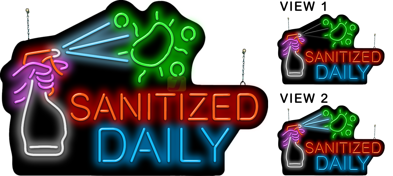 Animated Sanitized Daily with Graphics Neon Sign