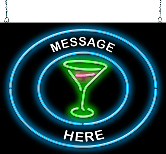 Custom Message Cocktail Glass Circular Neon Sign