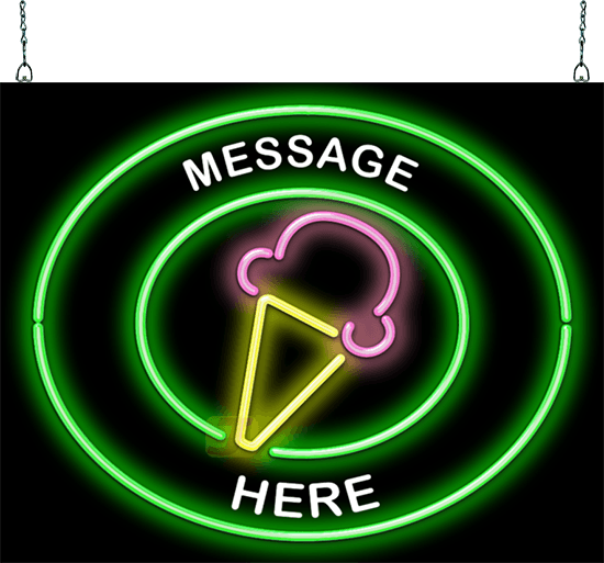 Custom Message Ice Cream Cone Circular Neon Sign