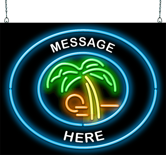 Custom Message Palm Tree Circular Neon Sign