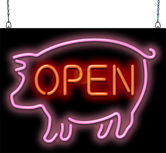 Open with Pig Neon Sign