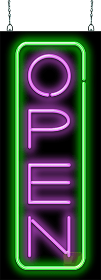 Vertical Purple & Green Open Neon Sign
