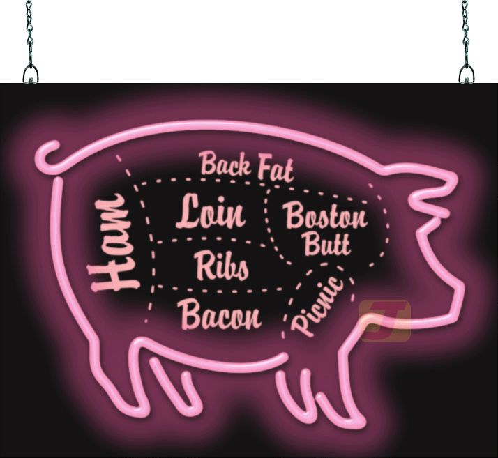 Pig Graphic with Cuts Neon Sign