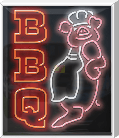 Outdoor BBQ with Pig Chef Neon Sign