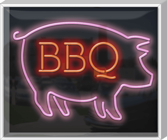 Outdoor XL BBQ with Pig Neon Sign