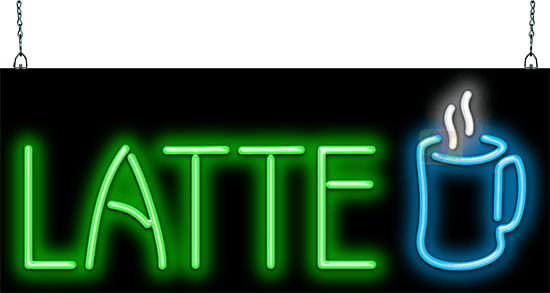 Latte with Coffee Cup Neon Sign