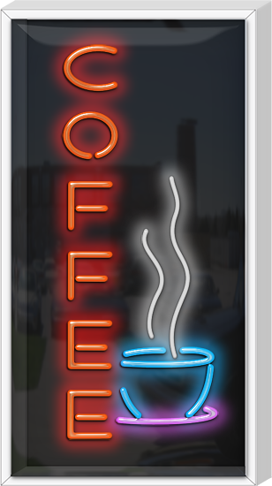 Outdoor Coffee with Cup Neon Sign Vertical