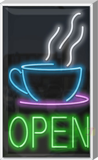 Outdoor XL Coffee Cup Open Neon Sign