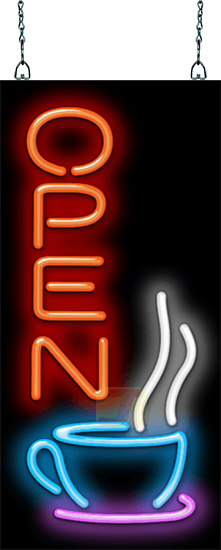 Coffee Cup Open Vertical Neon Sign