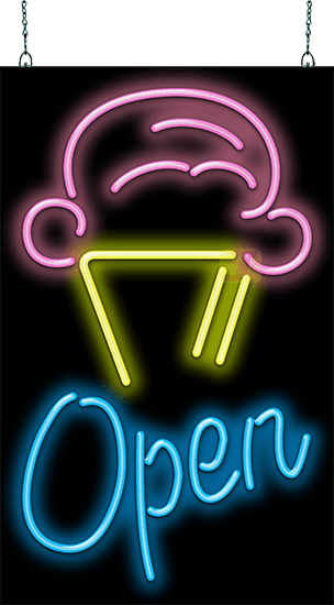 Ice Cream Cone with Open Neon Sign