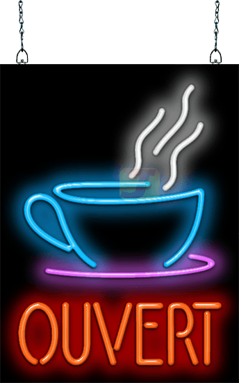 Ouvert with Coffee Cup Neon Sign