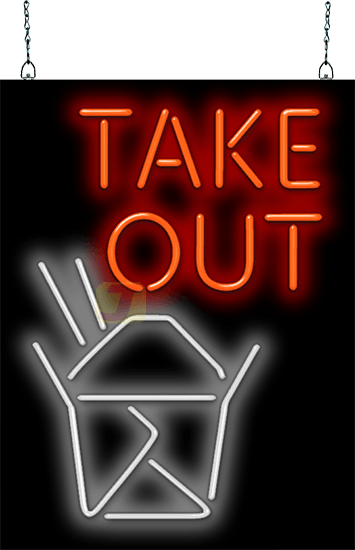 Take Out with Box Graphic Neon Sign