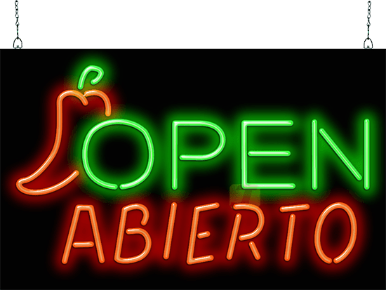 Abierto Open with Pepper Neon Sign