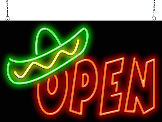 Open with Hat Neon Sign