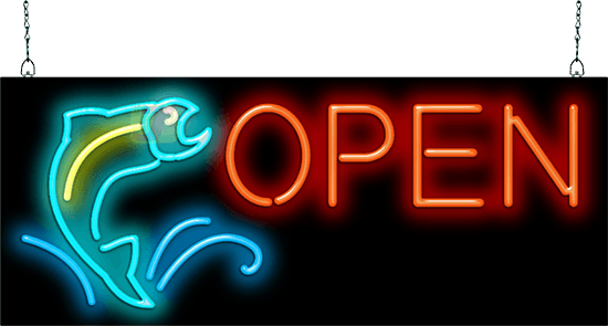 Open with Fish Neon Sign