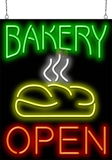 Bakery Open with Bread Neon Sign