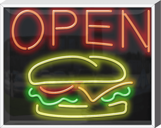 Outdoor Burger Open Neon Sign