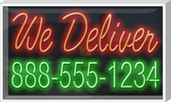 Outdoor We Deliver with Phone Number Neon Sign