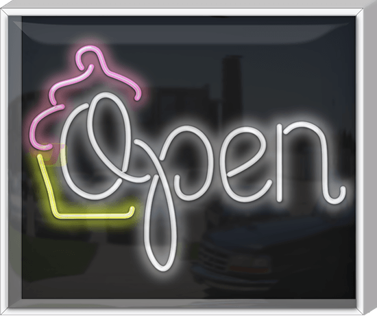 Outdoor Cupcake Open Neon Sign