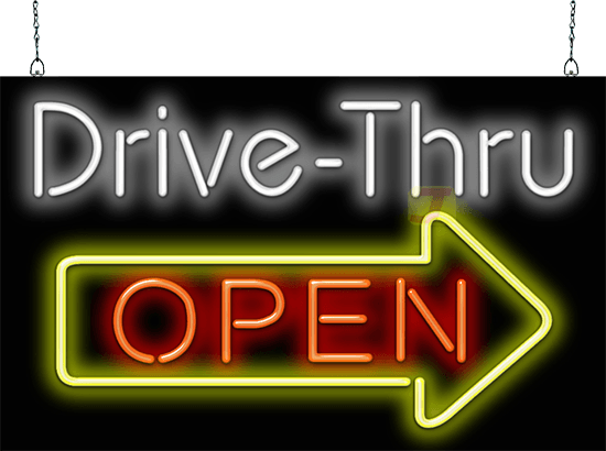 Drive-Thru OPEN Neon Sign with Right Arrow