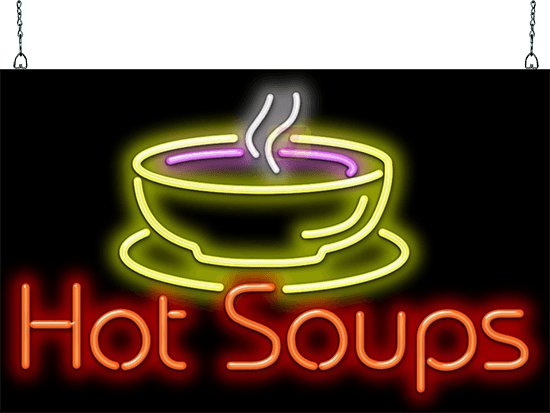 Hot Soups with Soup Bowl Neon Sign