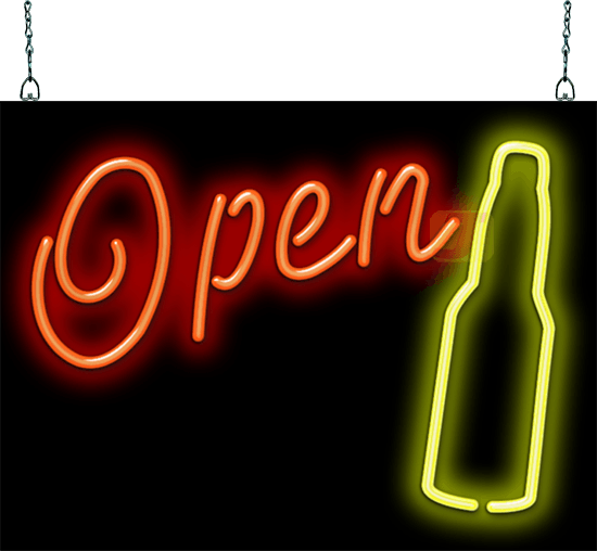 Open with Beer Bottle Neon Sign