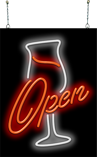 Open with Wine Glass Neon Sign