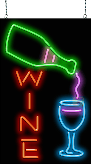 Wine with Wine Bottle and Glass Neon Sign