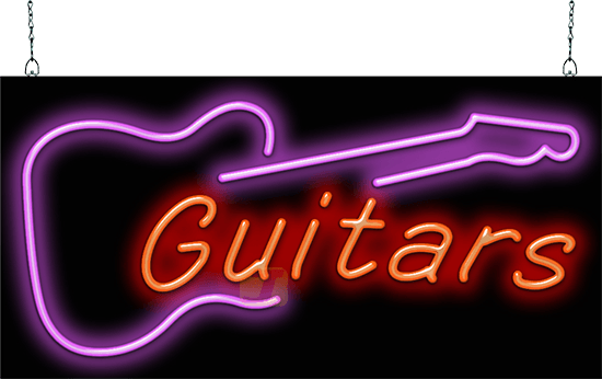 Guitars with Guitar Neon Sign
