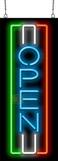 Open with Flag Vertical Neon Sign