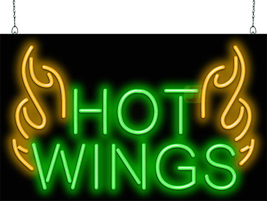 Hot Wings with Flames Neon Sign