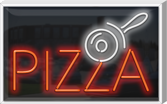 Outdoor Pizza with Pizza Cutter Graphic Neon Sign