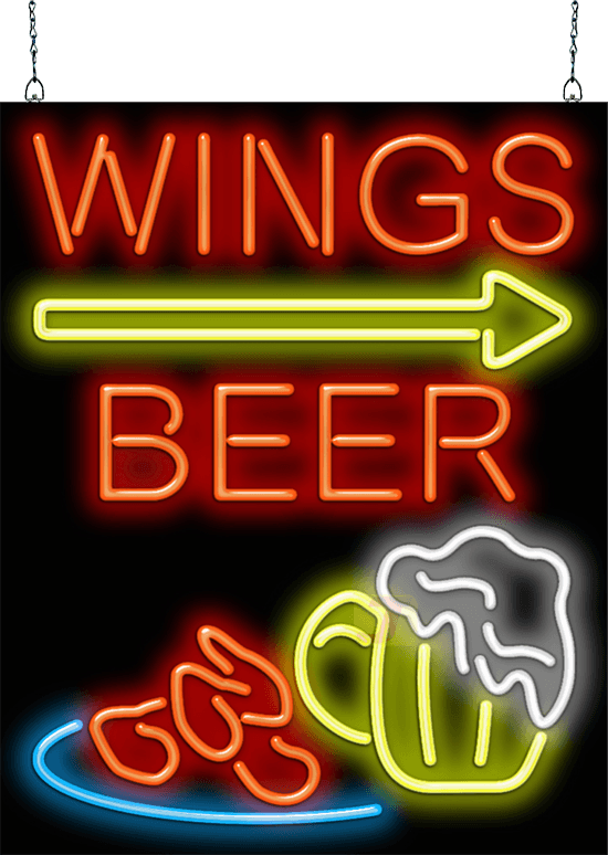 Wings Beer with Right Arrow Neon Sign