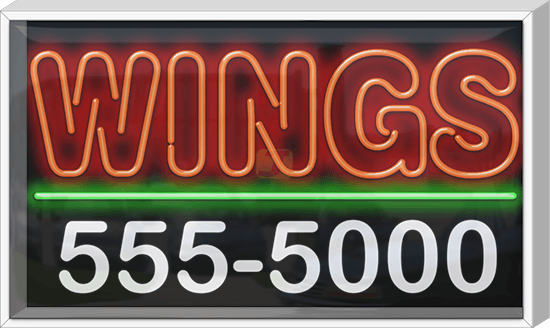 Outdoor Wings with Phone Number Neon Sign