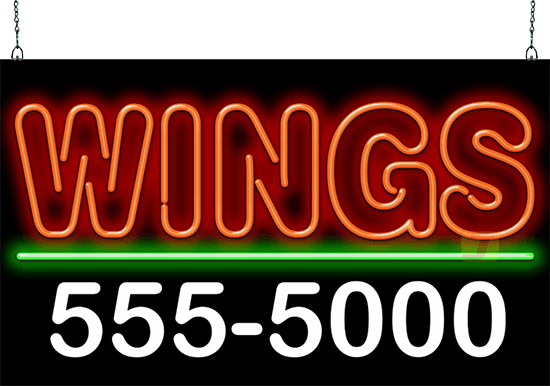 Wings Neon Sign with Phone Number